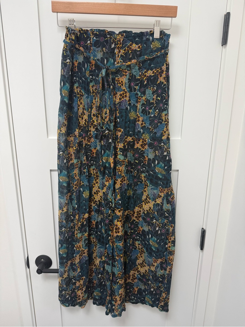 Raquel Allegra Teal Floral Flowy Pants